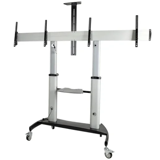 Picture of Startech.Com Dual Tv Cart for 37-60in Vesa Tvs Up To 110lb/50kg Each - Height Adjustable Tv Mount, Mobile Display Cart W/ Equipment Shelves - Rolling Tv Cart on Wheels - Rolling Tv Stand - Stndmtvduo