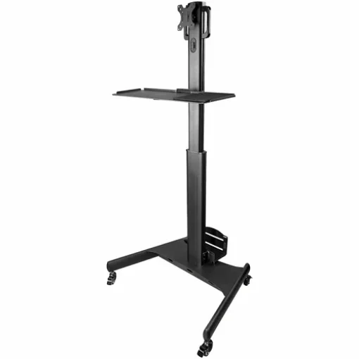 Picture of Startech.Com Mobile Workstation Cart with Monitor Mount, Cpu/Pc Holder, Keyboard Tray - Ergonomic Height Adjustable Desktop Computer Cart - Rolling Mobile Standing Workstation on Wheels - Wkstncart