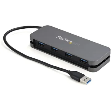Picture of Startech.Com 4 Port Usb 3.0 Hub - Usb-A To 4x Usb-A - Superspeed 5Gbps Portable Usb 3.1 Gen 1 Type-A Hub - Usb Bus Powered - Laptop/Desktop Usb Hub with Long Cable 28cm & Cable Management~4 Port Usb 3.0 Hub - Usb-A To 4x Usb-A - Superspeed 5Gbps Portable Usb 3.2 Gen 1 Type-A Hub - Usb Bus Powered - Laptop/Desktop Usb Hub with Long Cable 28cm & Cable Management - Hb30am4ab