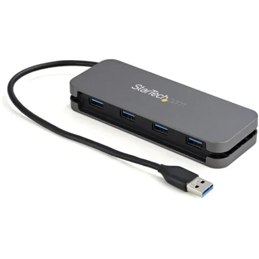 Picture of Startech.Com 4 Port Usb 3.0 Hub - Usb-A To 4x Usb-A - Superspeed 5Gbps Portable Usb 3.1 Gen 1 Type-A Hub - Usb Bus Powered - Laptop/Desktop Usb Hub with Long Cable 28cm & Cable Management~4 Port Usb 3.0 Hub - Usb-A To 4x Usb-A - Superspeed 5Gbps Portable Usb 3.2 Gen 1 Type-A Hub - Usb Bus Powered - Laptop/Desktop Usb Hub with Long Cable 28cm & Cable Management - Hb30am4ab