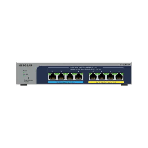 Picture of Netgear 8-Port Ultra60 Poe++ Multi-Gigabit (2.5G) Ethernet Plus Switch Managed L2/L3 2.5G Ethernet (100/1000/2500) Power Over Ethernet (Poe) Grey - MS108EUP-100EUS