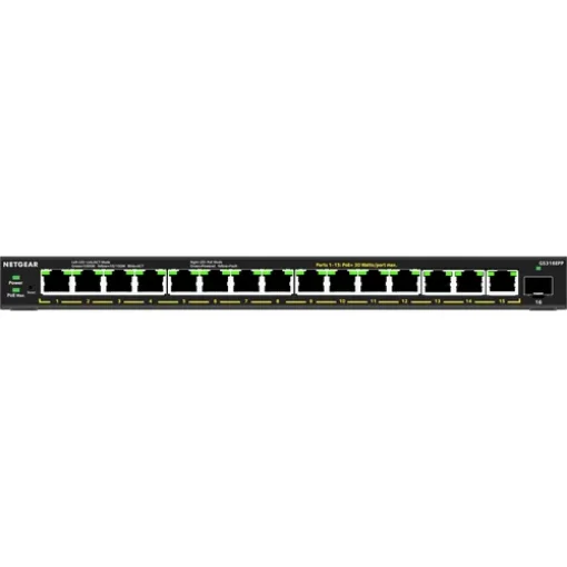 Picture of Netgear 16-Port High-Power Poe+ Gigabit Ethernet Plus Switch (231W) with 1 Sfp Port (GS316EPP) Managed Gigabit Ethernet (10/100/1000) Power Over Ethernet (Poe) Black - GS316EPP-100PES