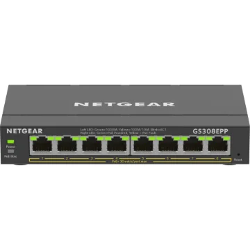 Picture of Netgear 8-Port Gigabit Ethernet High-Power Poe+ Plus Switch (GS308EPP) Managed L2/L3 Gigabit Ethernet (10/100/1000) Power Over Ethernet (Poe) Black - GS308EPP-100PES