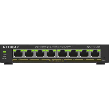 Picture of Netgear 8-Port Gigabit Ethernet Poe+ Plus Switch (GS308EP) Managed L2/L3 Gigabit Ethernet (10/100/1000) Power Over Ethernet (Poe) Black - GS308EP-100PES