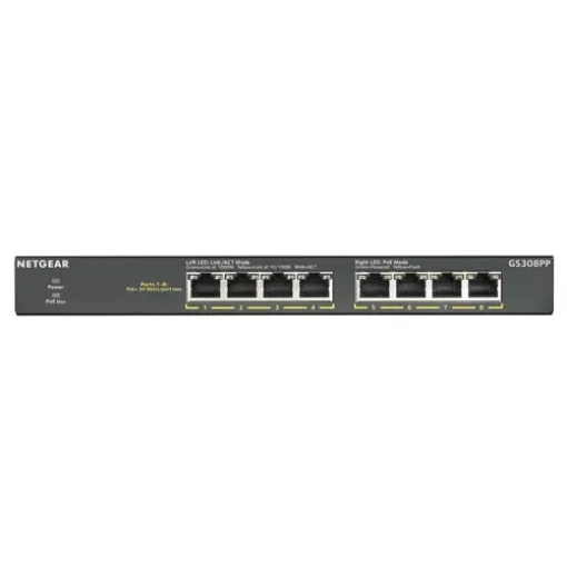 Picture of Netgear GS308PP Unmanaged Gigabit Ethernet (10/100/1000) Power Over Ethernet (Poe) Black - GS308PP-100EUS