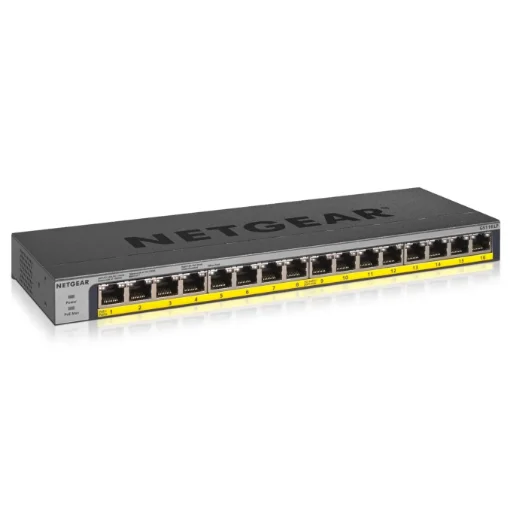 Picture of Netgear GS116LP Unmanaged Gigabit Ethernet (10/100/1000) Power Over Ethernet (Poe) Black - GS116LP-100EUS