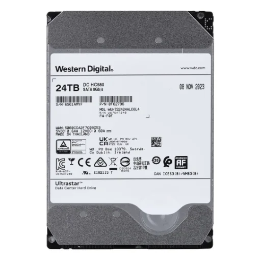 Picture of Western Digital Ultrastar Dc HC580 Internal Hard Drive 24 Tb 7200 Rpm 512 Mb 3.5" Serial Ata - 0F62796
