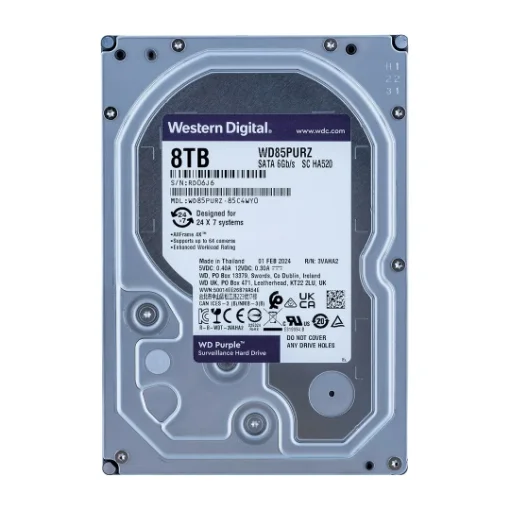 Picture of Western Digital Blue Purple Internal Hard Drive 8 Tb 5400 Rpm 256 Mb 3.5" Serial Ata Iii - WD85PURZ