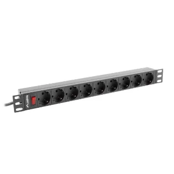 Picture of Lanberg PDU-09F-0300-BK Power Distribution Unit (Pdu) 9 Ac Outlet(S) 1U Black, Grey - PDU-09F-0300-BK