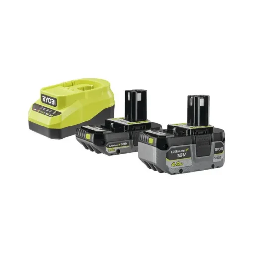 Pack of 2 Ryobi 18V One+ 4.0 and 2.0Ah Batteries - Compact Fast Charger - RC18120A-242X product image