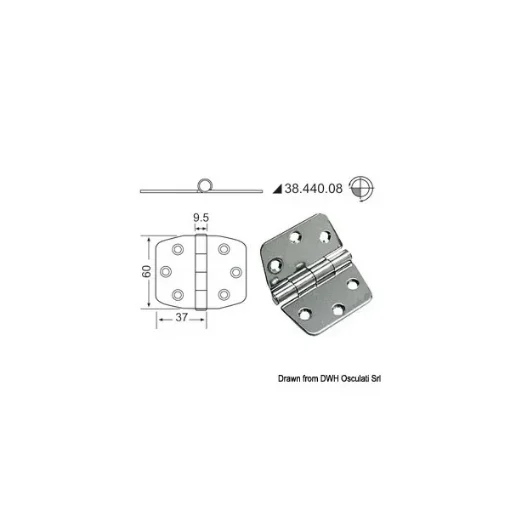 Osculati Stainless Steel 316L Hinge 60x37mm - 2mm Thickness - 38.440.08 product image