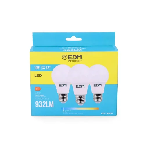 Kit of 3 Led E27 Bulbs 10W 932lm 6400K - Cool Light - Edm - Ref 98207 product image