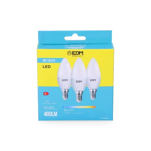 E14 5W Led Candle Bulb Kit 400lm 6400K - Cool Light - Edm - Ref 98205 product image